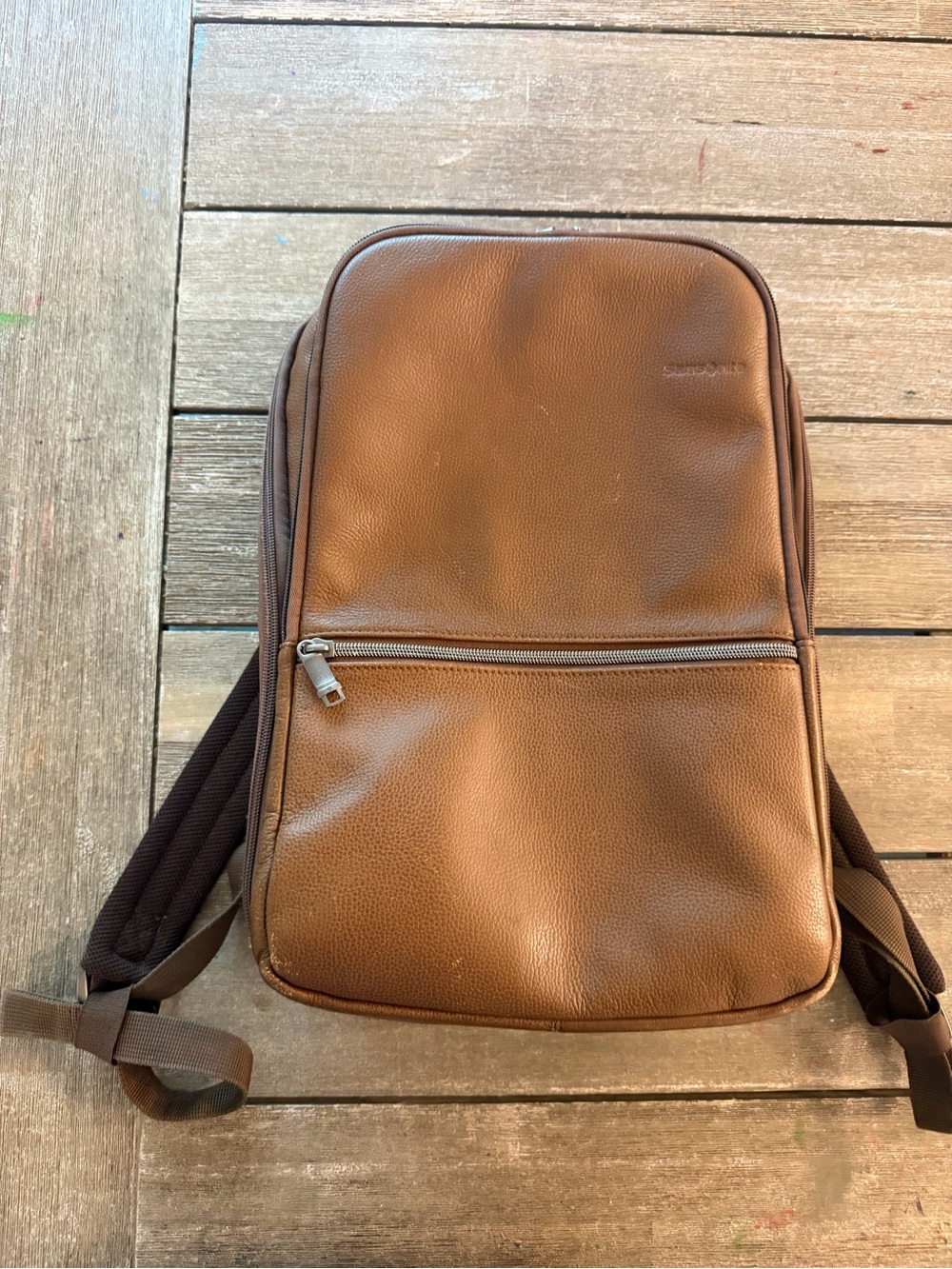 Samsonite - Classic Leather Slim Backpack for 14.1" Laptop - Cognac - Used